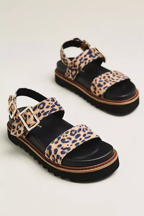 Kel Leopard Double-Strap Sandals