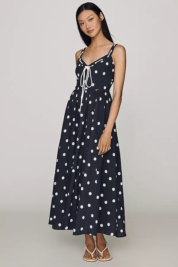 Cotton Linen Tie-Front Midi Dress