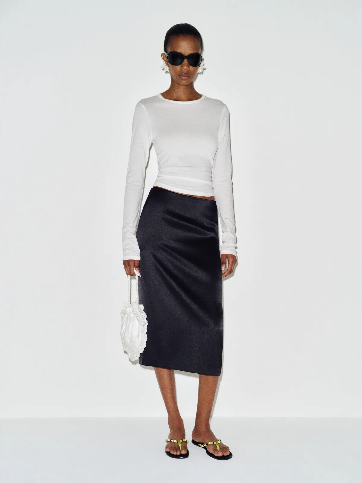 Helen Low Waist Silk Midi Skirt