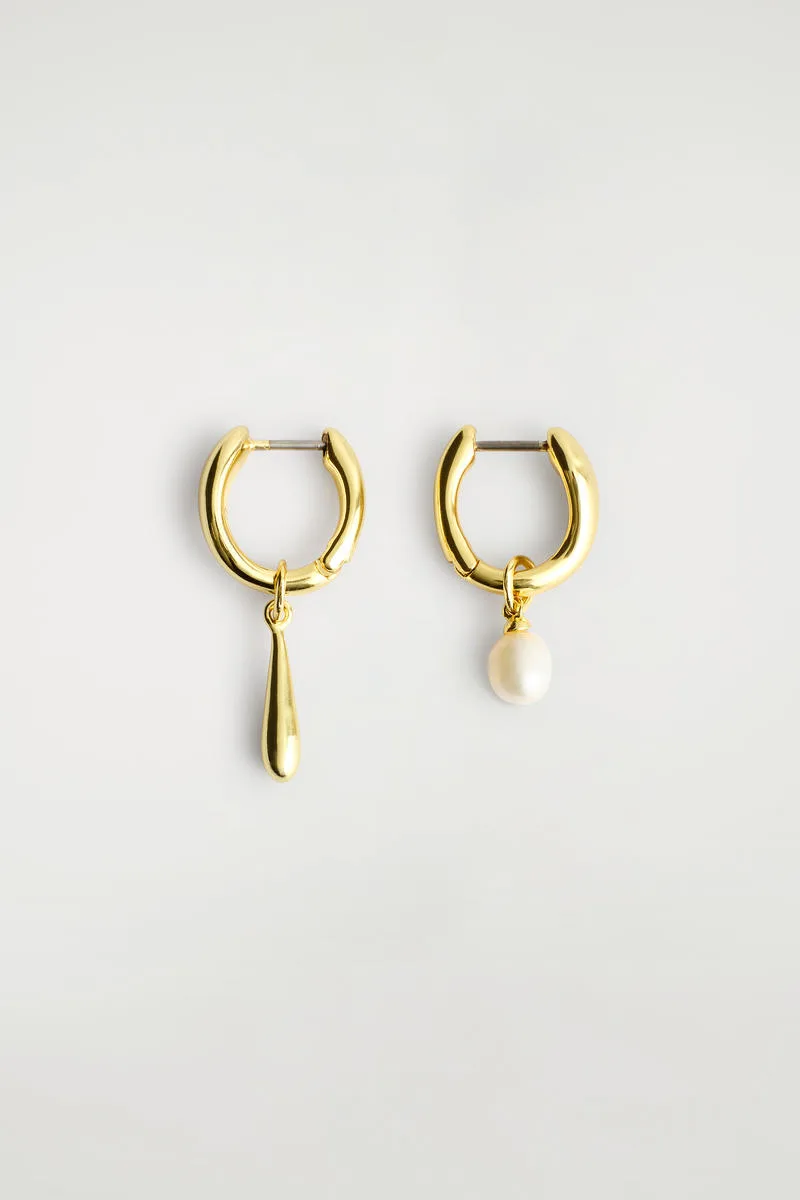 Mismatched Teardrop Pearl Hoop Earrings