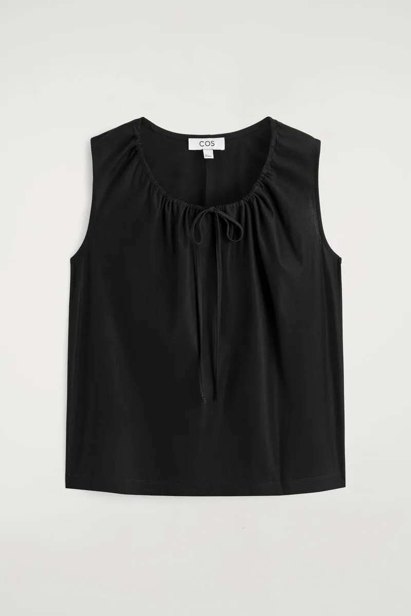 Gathered-Neck Jersey Tank Top