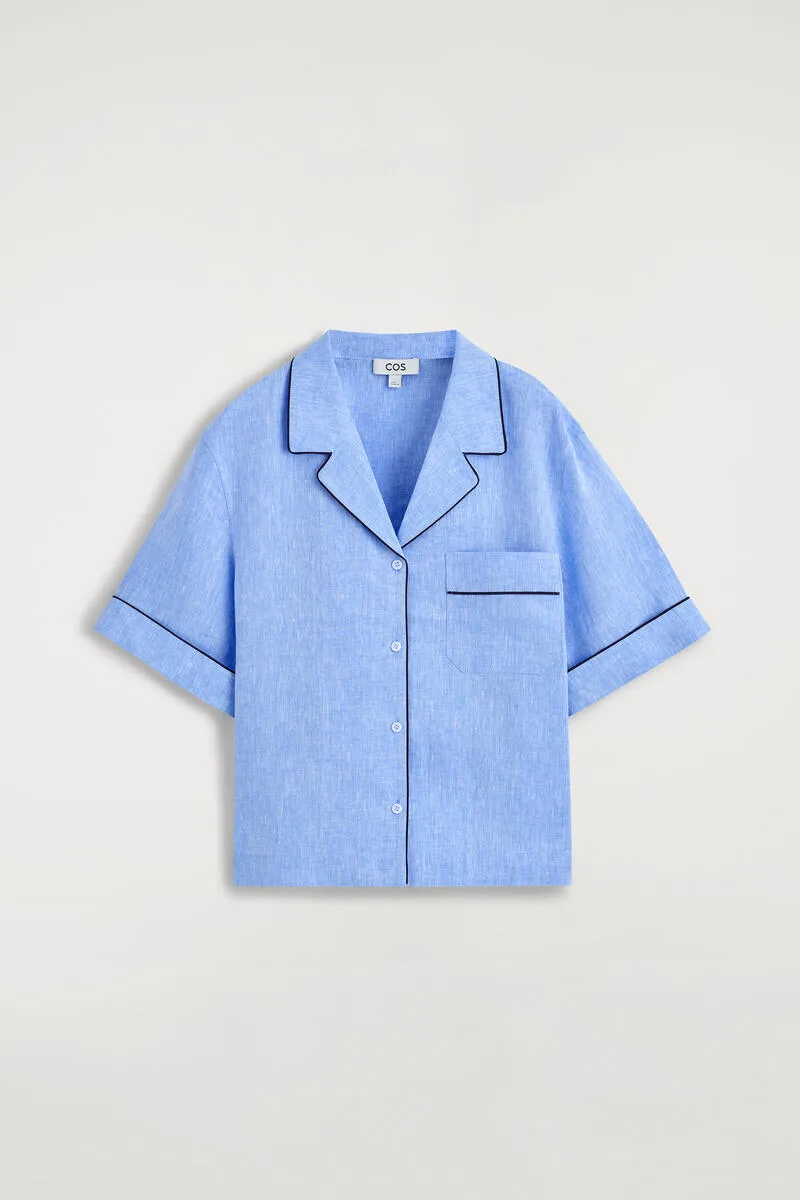 Contrast-Piped Linen Resort Shirt
