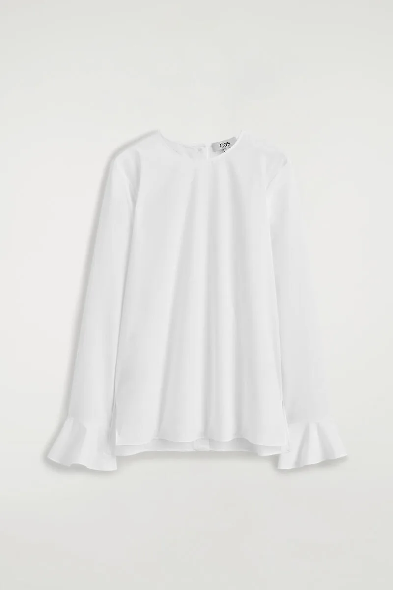 Flared-Cuff Cotton Blouse