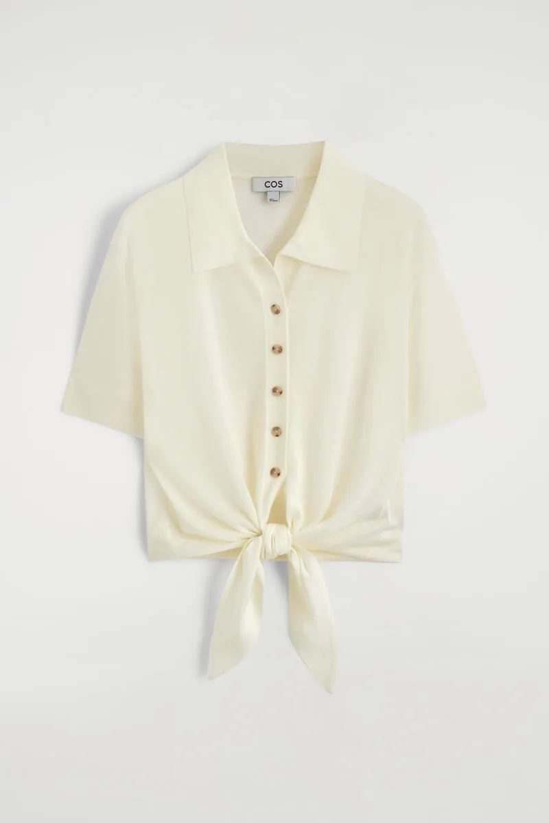 Tie-Front Knitted Wool Shirt