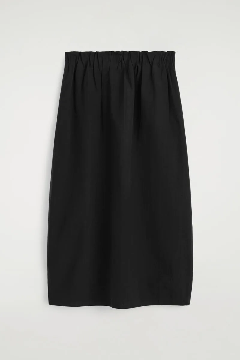 Cotton-Linen Balloon Midi Skirt