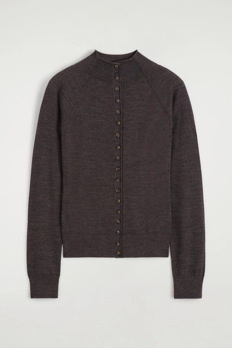 Merino Wool Funnel-Neck Cardigan