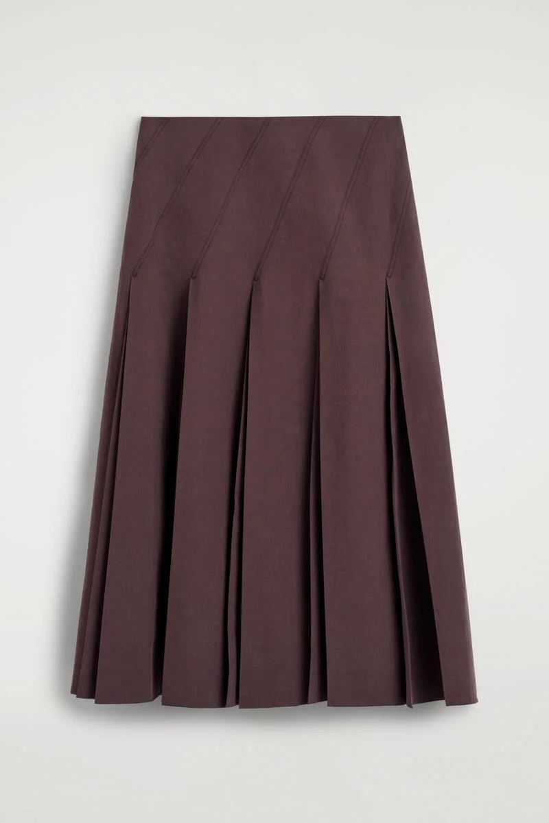 Pleated Cotton-Linen Midi Skirt by COS