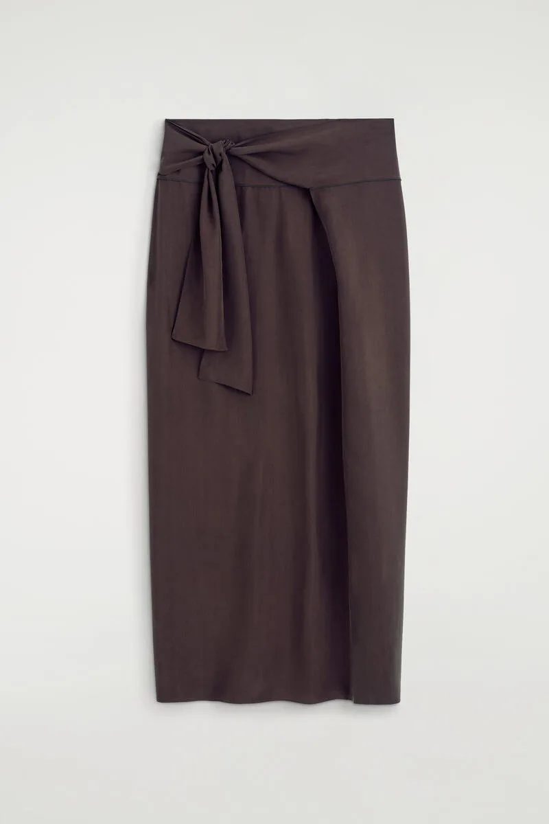 Draped Tie-Waist Silk Maxi Skirt