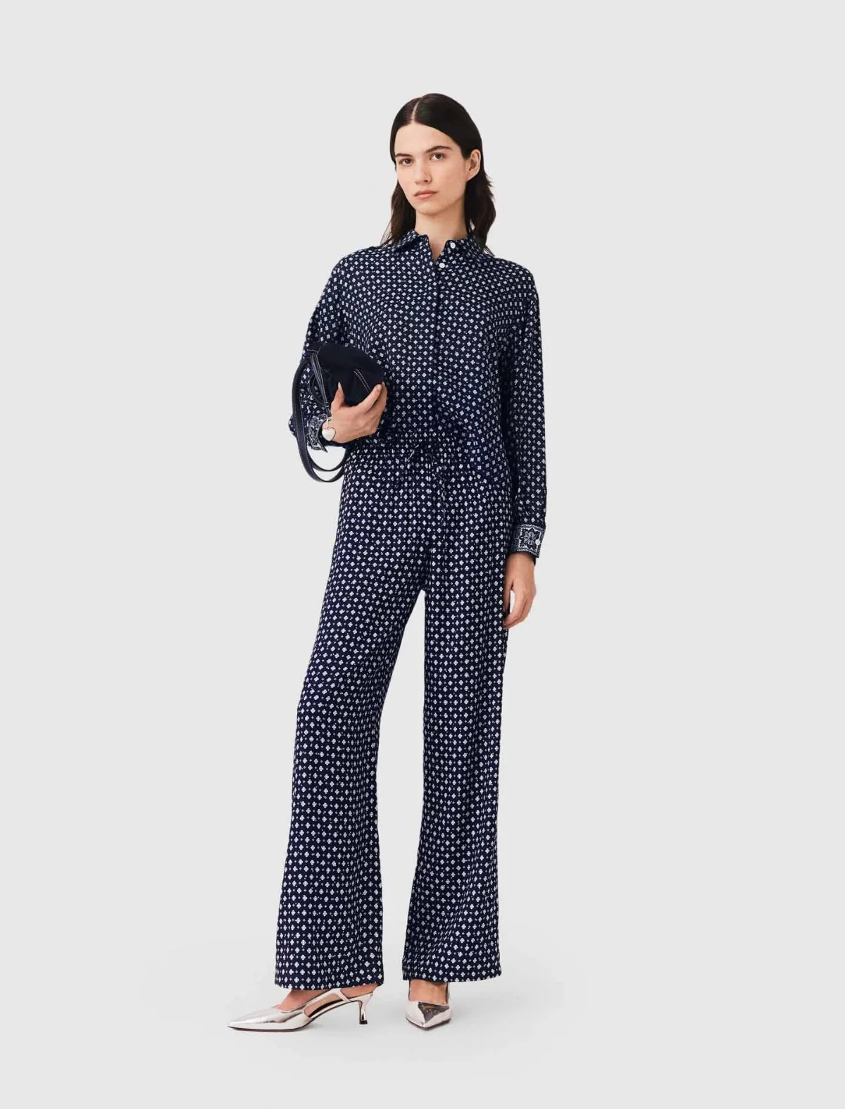 Wide-Leg Trousers with Rhinestone