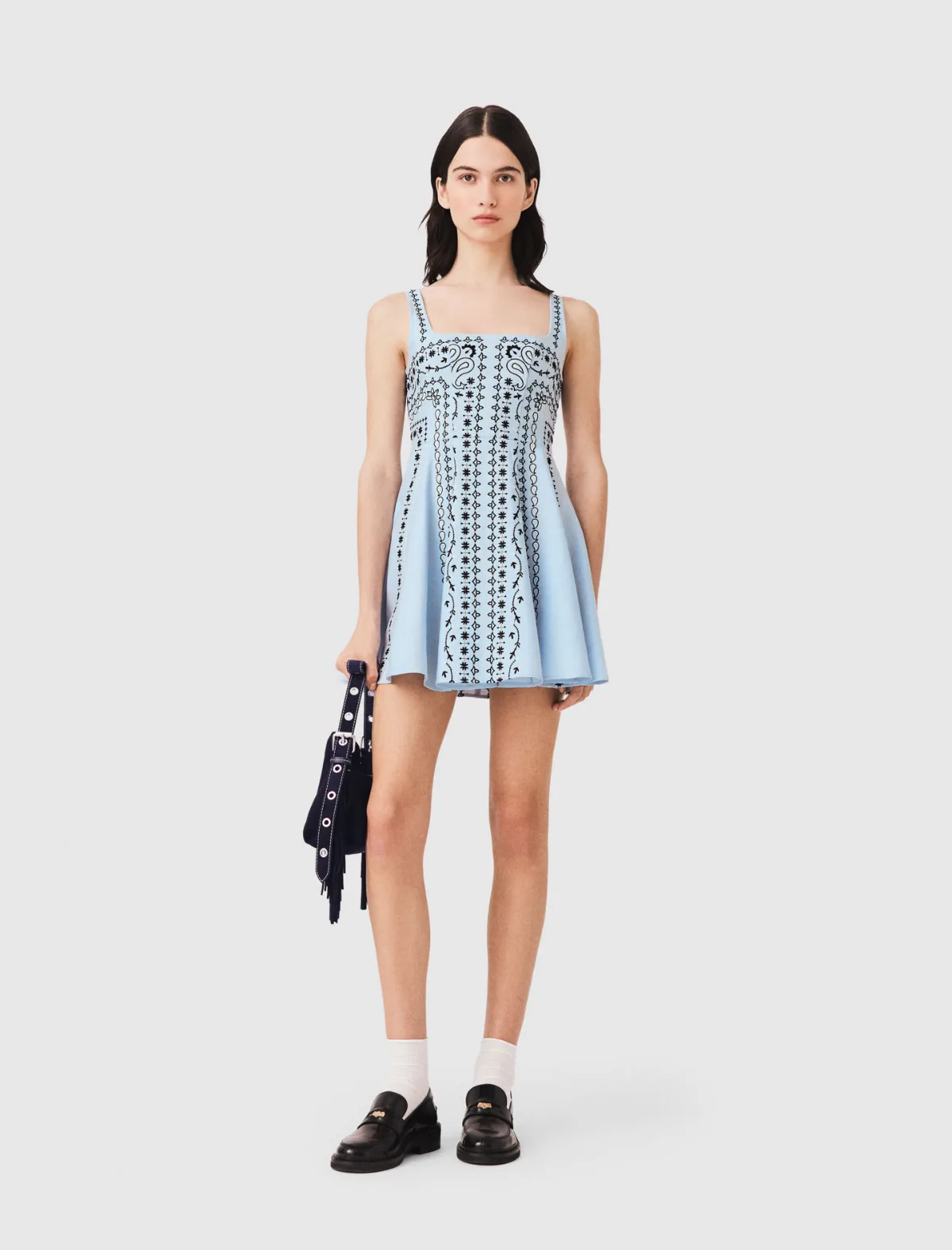 Short Embroidered Linen-Blend Dress