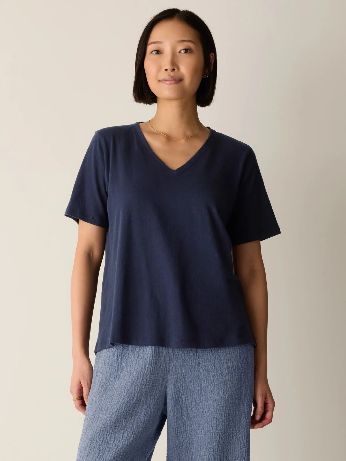 Organic Cotton Slubby Jersey V-Neck Tee