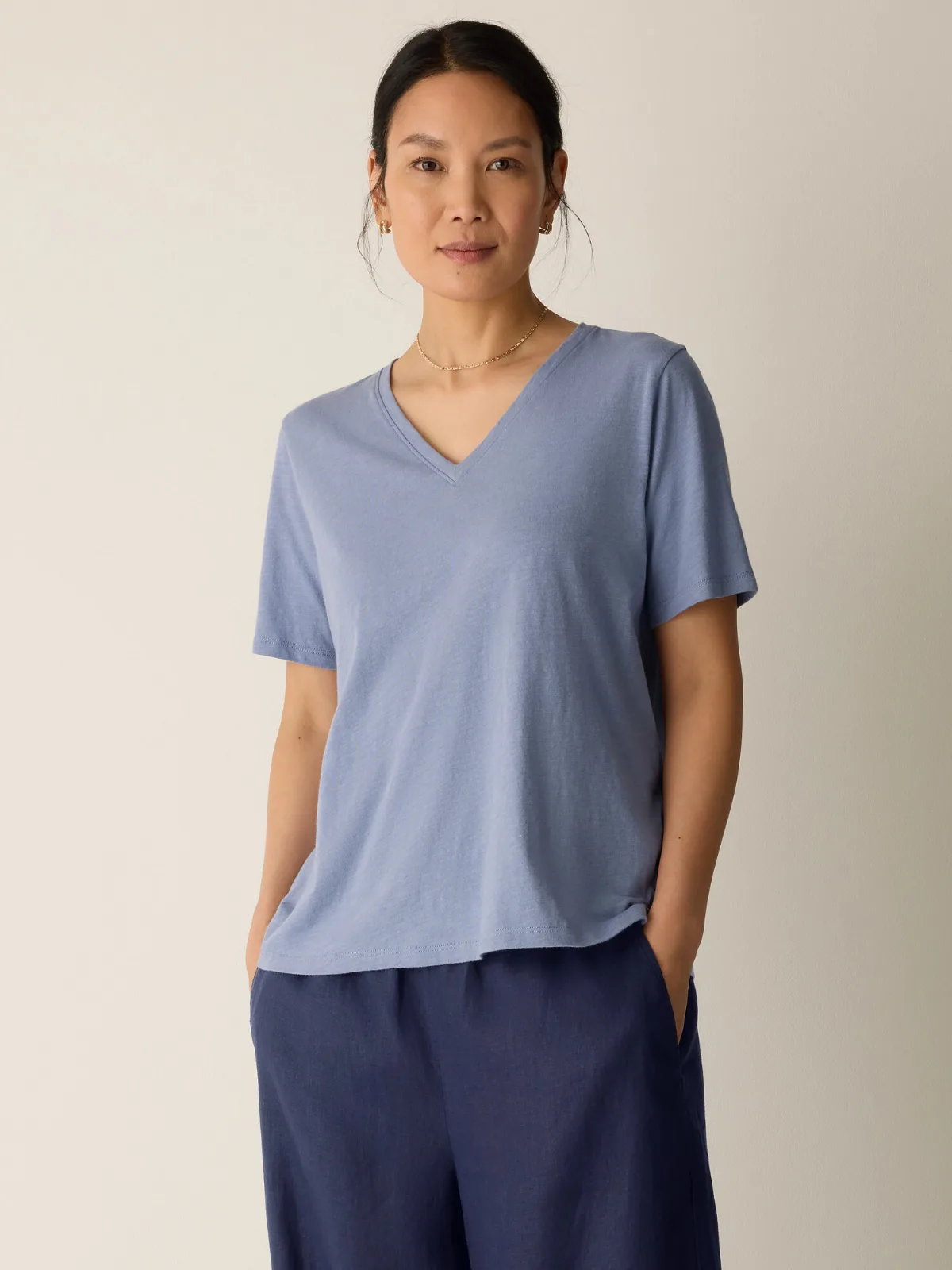 Organic Cotton Slubby Jersey V-Neck Tee