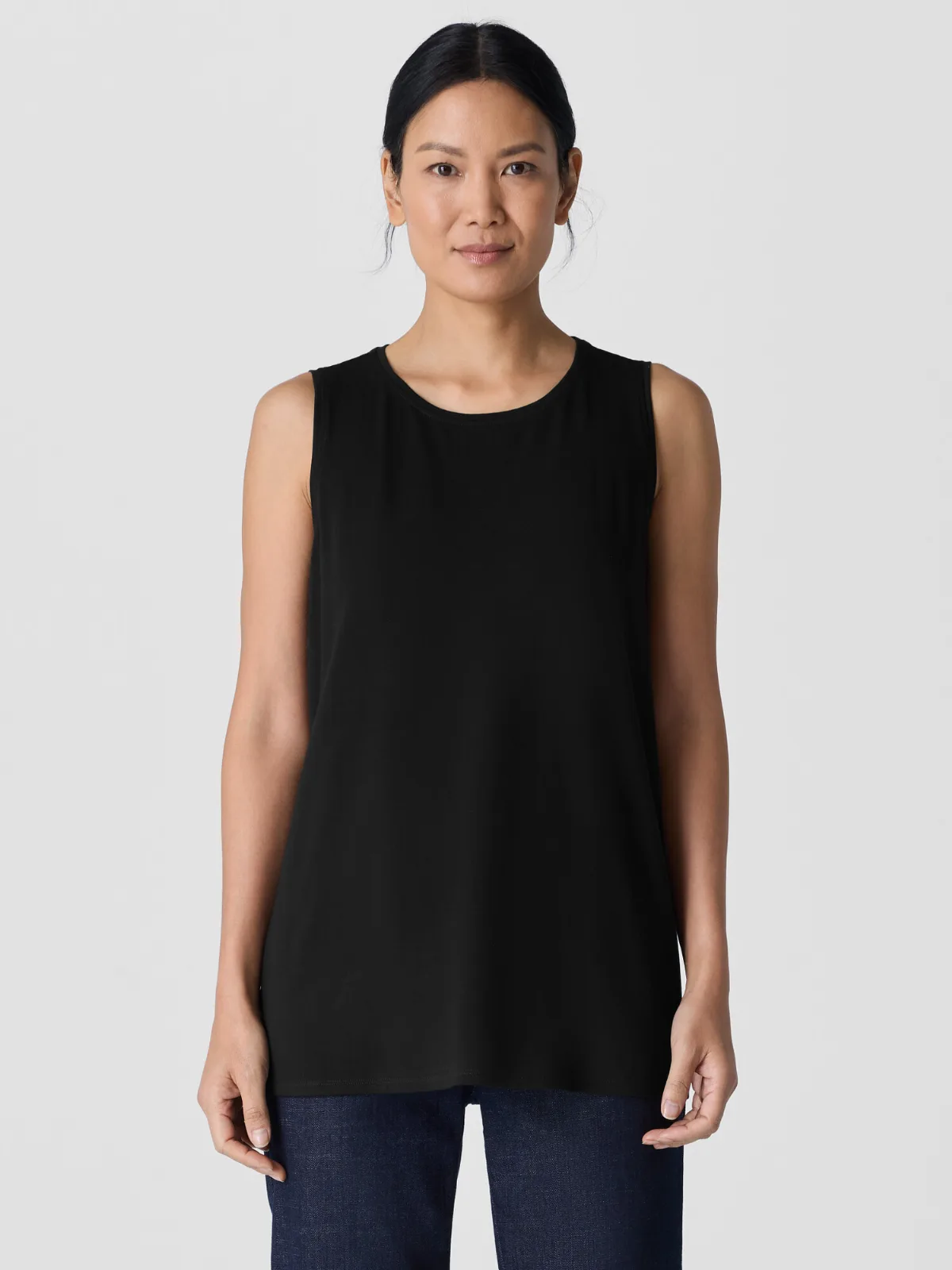Stretch Jersey Knit Long Tank by EILEEN FISHER