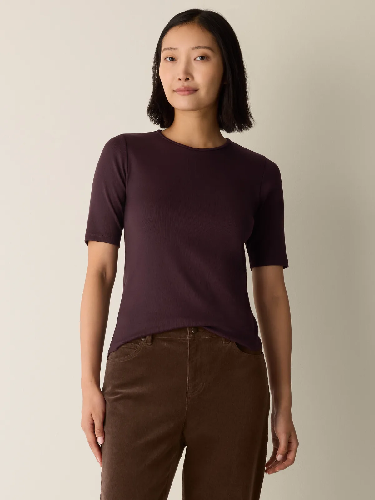 Organic Cotton Stretch Rib Crew Neck Tee by EILEEN FISHER