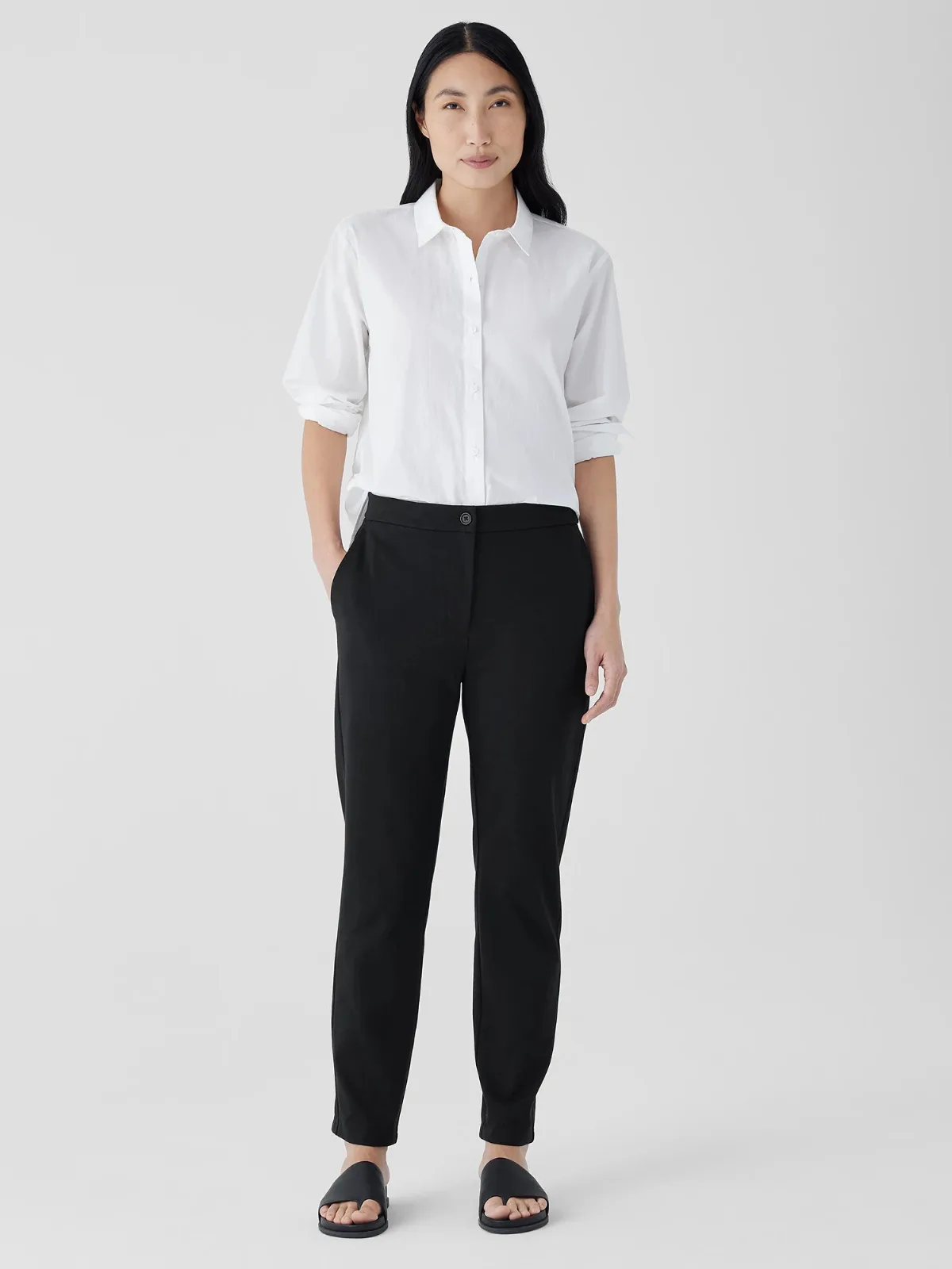 Cotton Blend Ponte High-Waisted Slim Pant by EILEEN FISHER