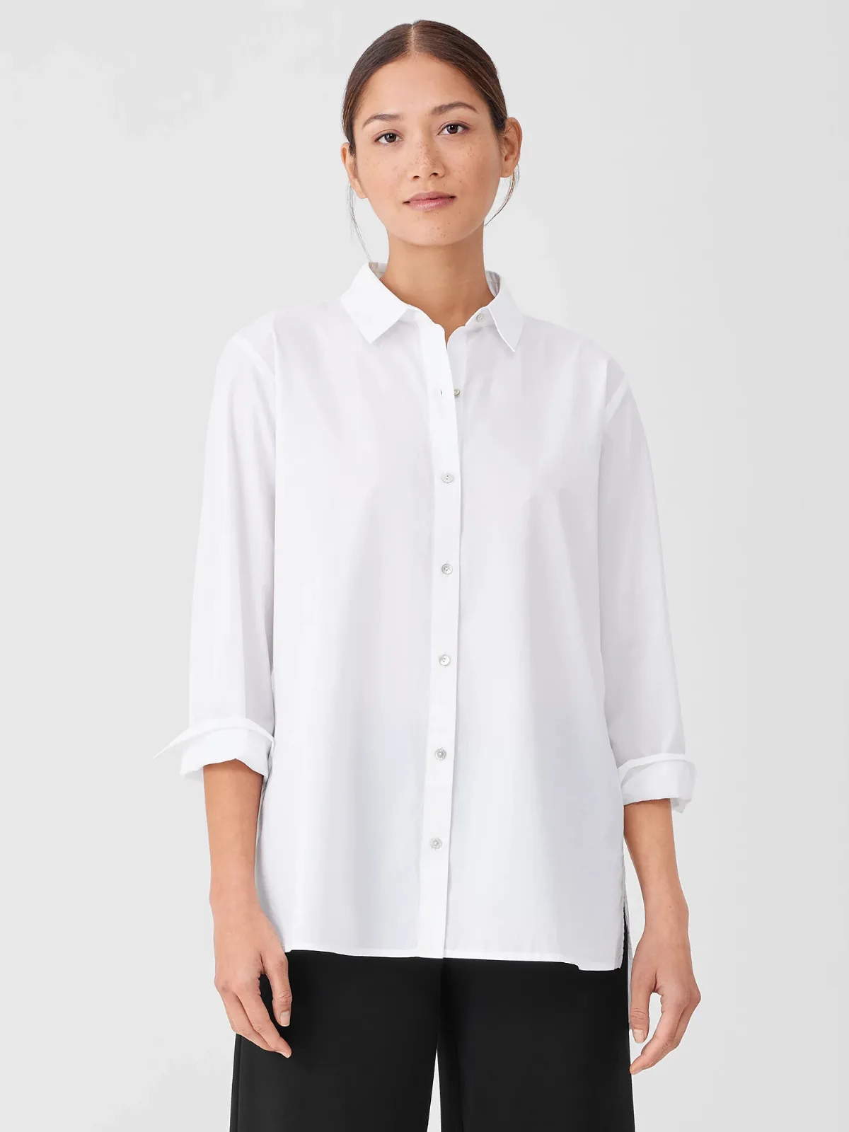 Washed Organic Cotton Poplin Classic Collar Shirt by EILEEN FISHER