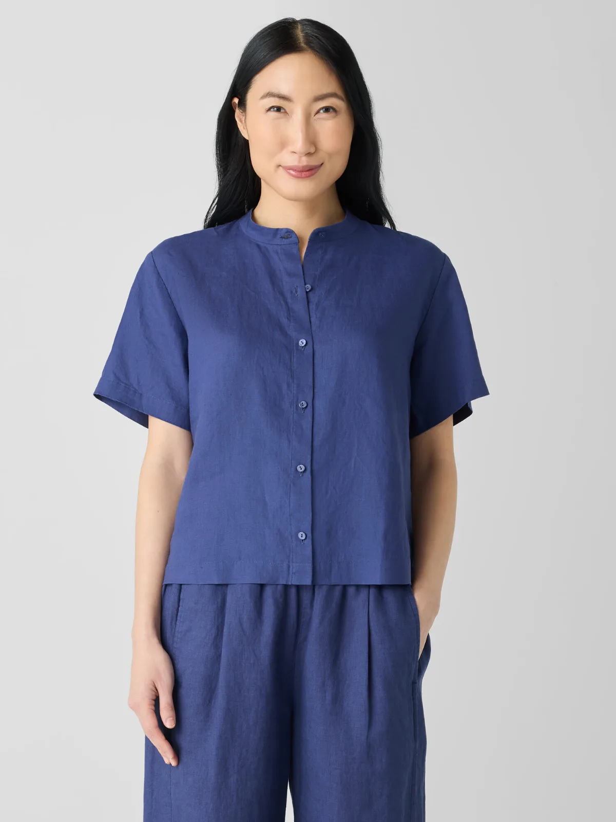 Organic Handkerchief Linen Band Collar Shirt