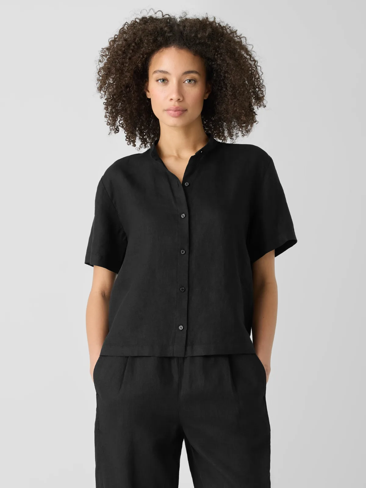 Organic Handkerchief Linen Band Collar Shirt