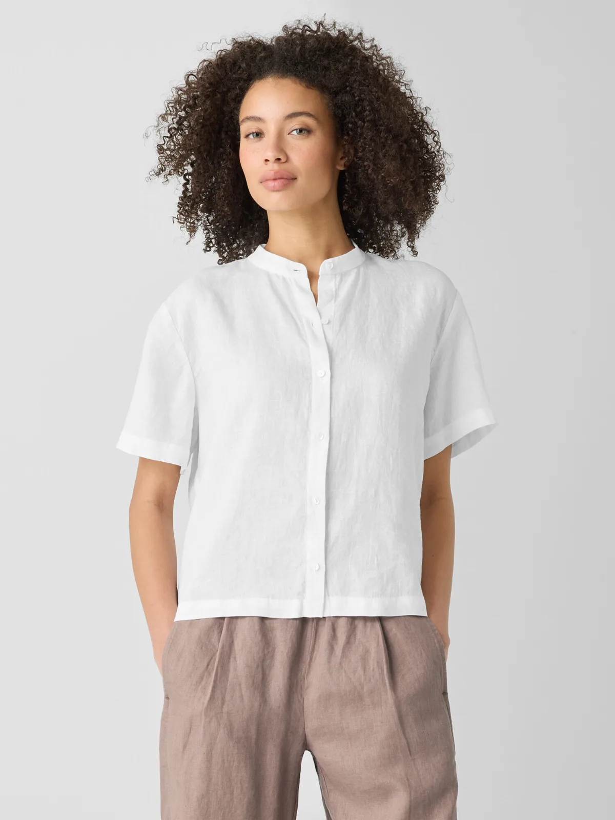 Organic Handkerchief Linen Band Collar Shirt