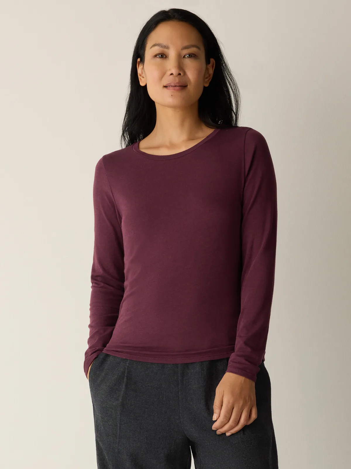 Sheer Cotton Blend Knit Round Neck Tee