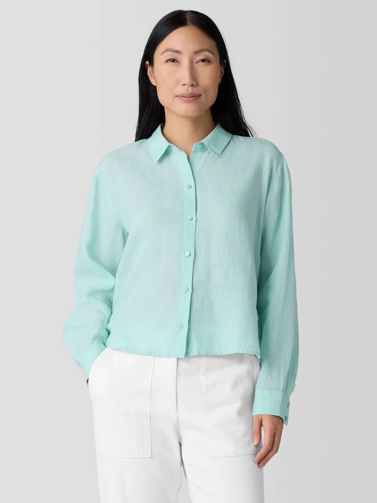 Organic Handkerchief Linen Classic Collar Short Shirt