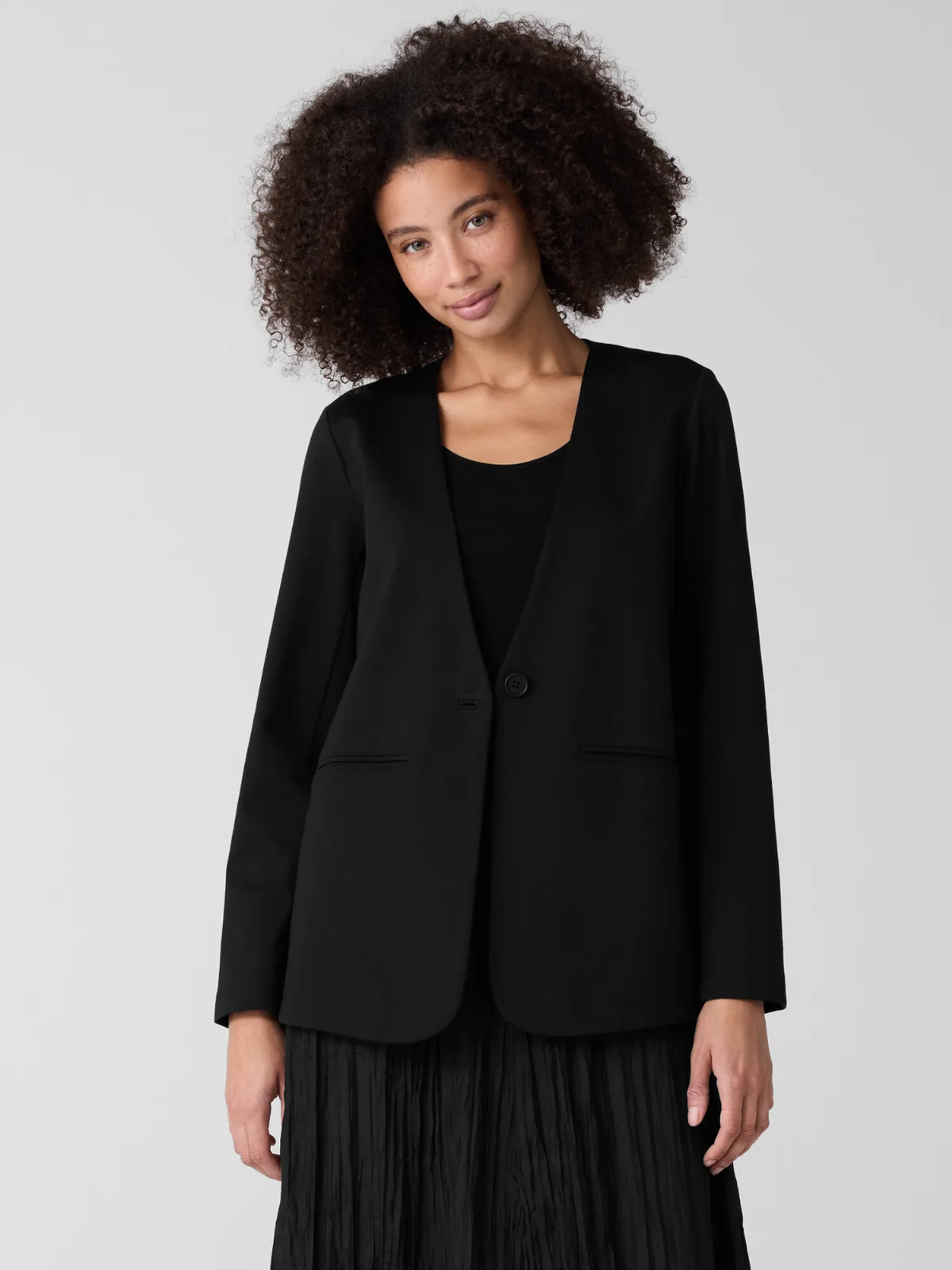 Cotton Blend Ponte V-Neck Blazer by EILEEN FISHER