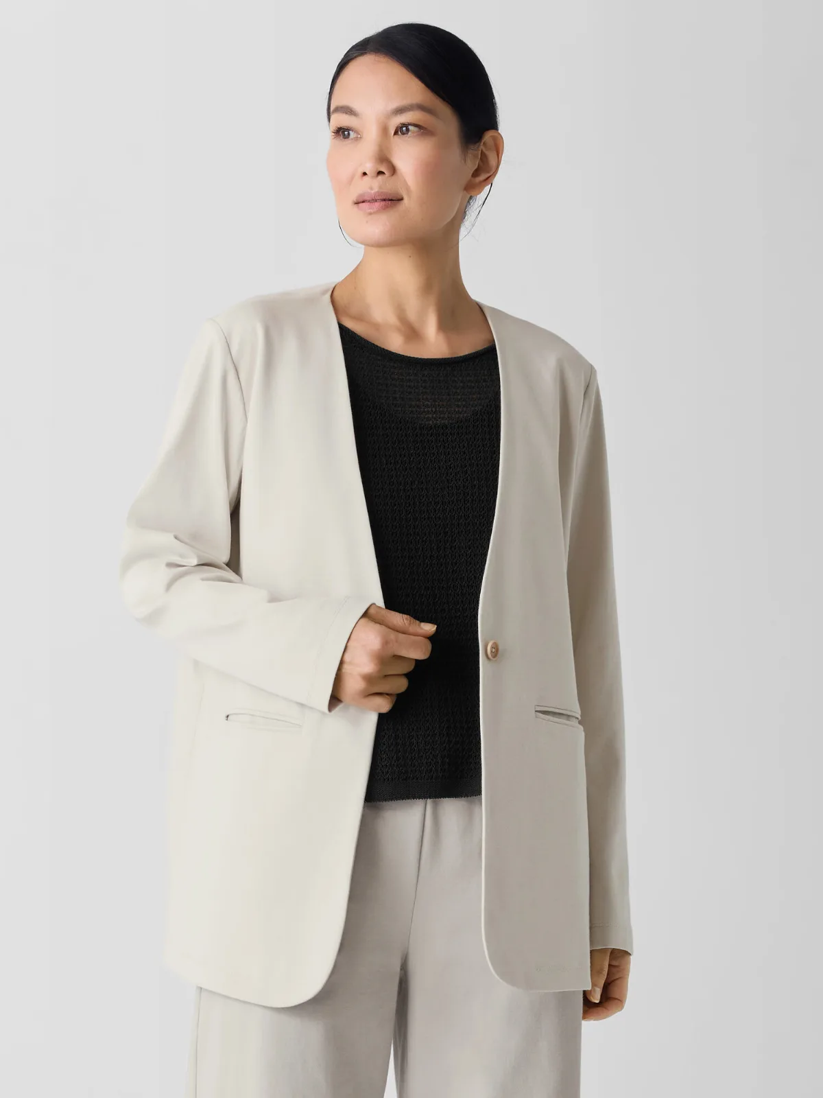 Cotton Blend Ponte V-Neck Blazer