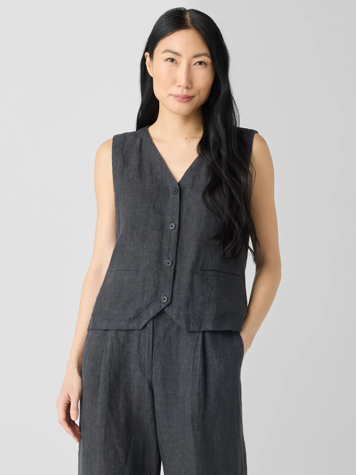 Washed Organic Linen Delave Vest
