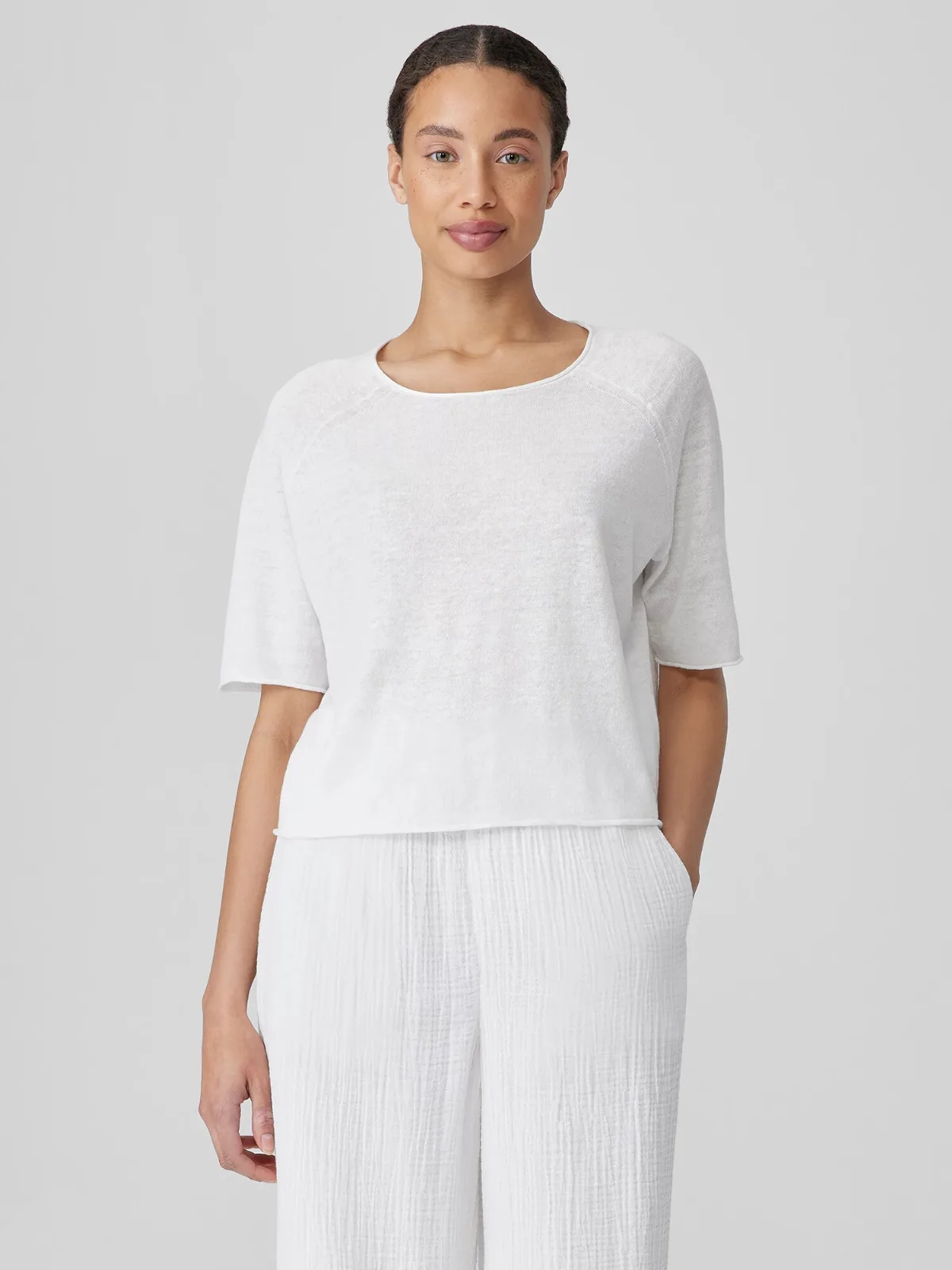 Organic Linen Cotton Jewel Neck Top by EILEEN FISHER