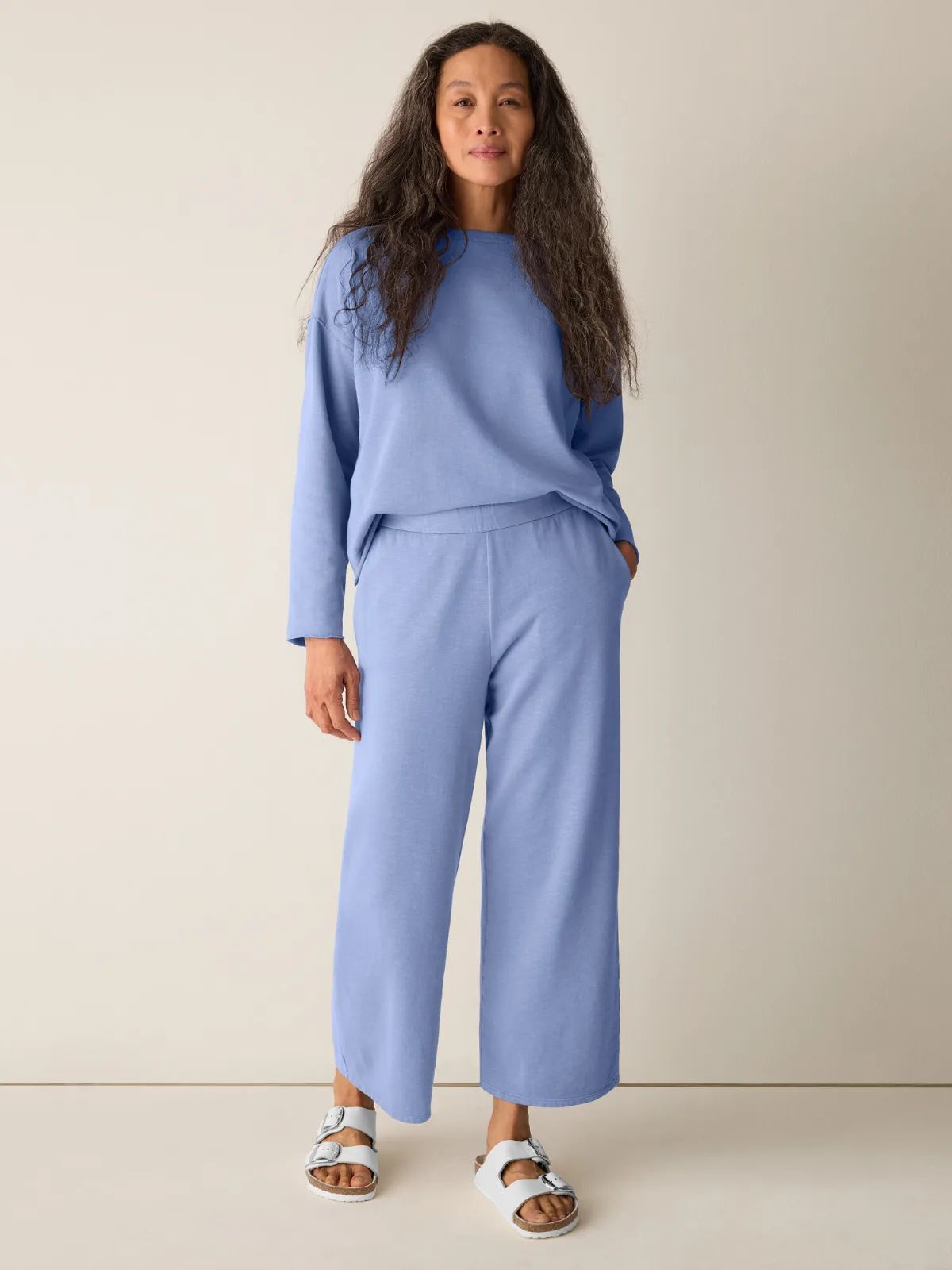 Garment-Dyed Organic Cotton Terry Wide-Leg Pant