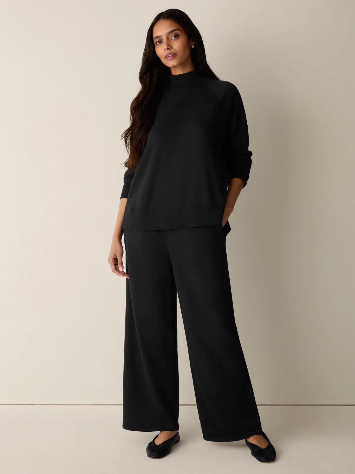 Garment-Dyed Organic Cotton Terry Wide-Leg Pant