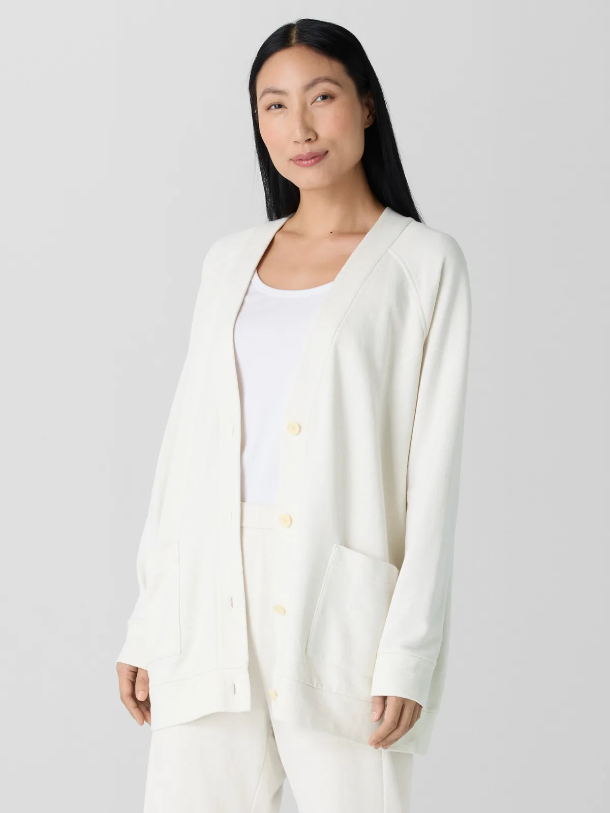 Garment-Dyed Terry Long Cardigan by EILEEN FISHER