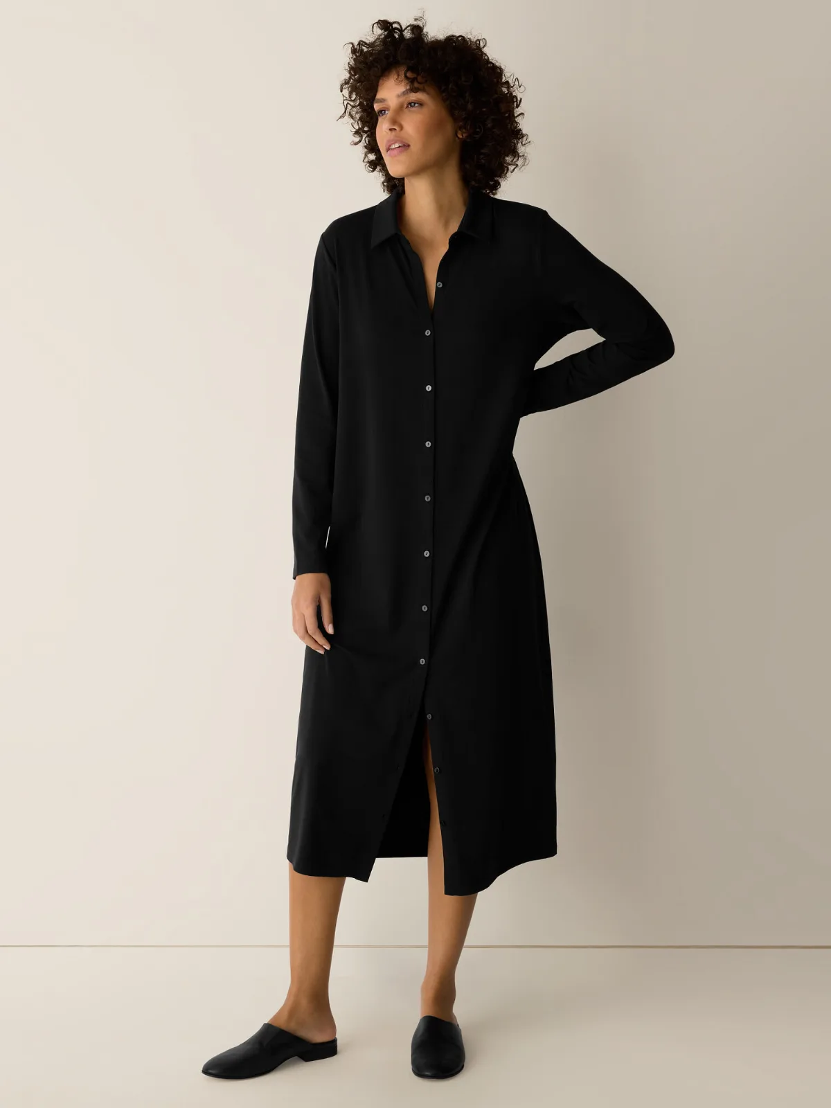 Stretch Jersey Knit Classic Collar Oval Dress