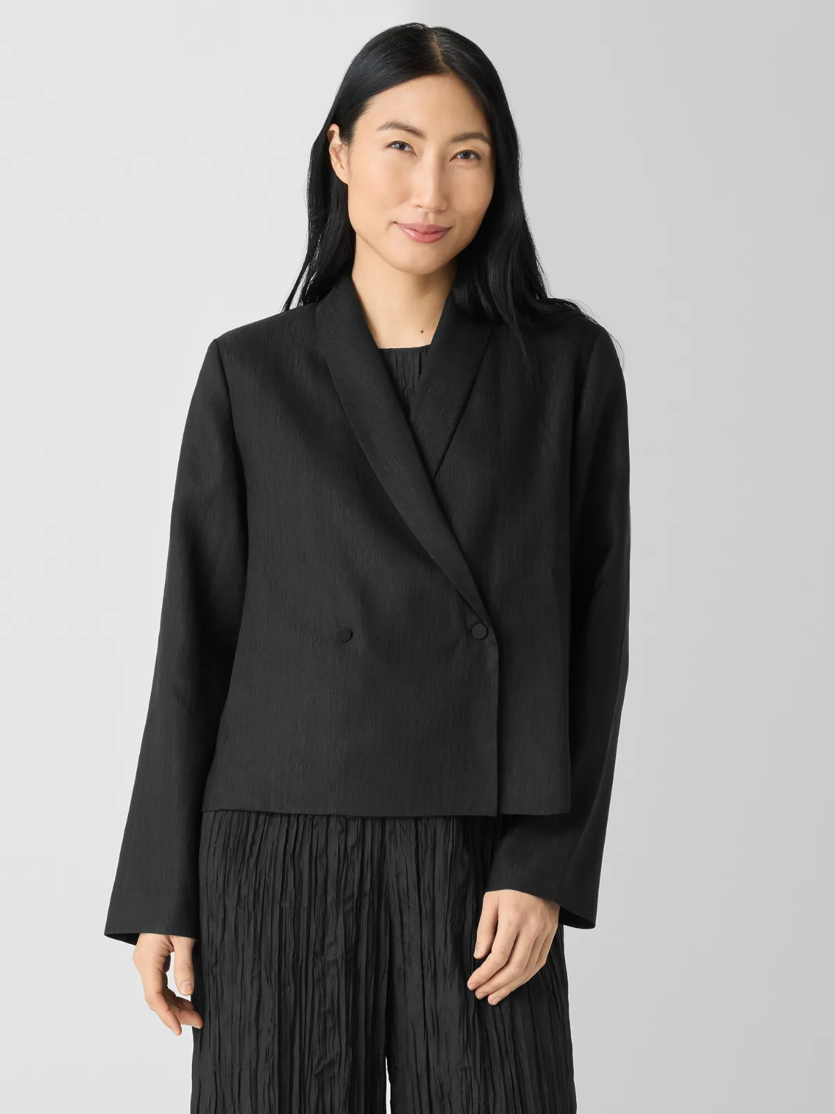 Textured Silk Weave Shawl Collar Jacket