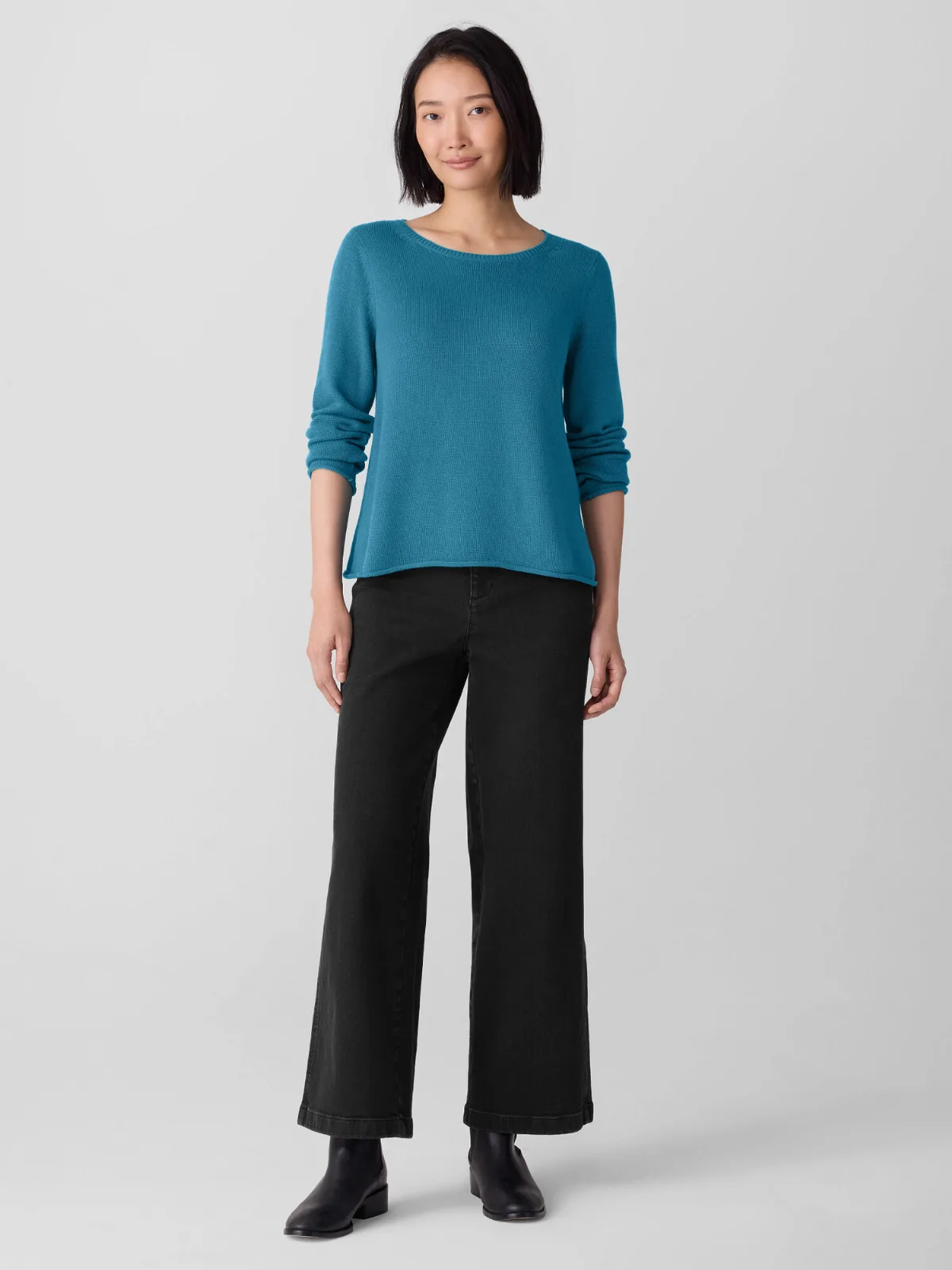 Peruvian Cotton Blend Bateau Neck Top by EILEEN FISHER