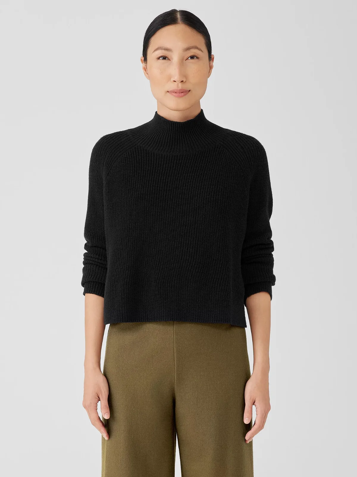 Merino Cropped Turtleneck Top in Regenerative Wool by EILEEN FISHER