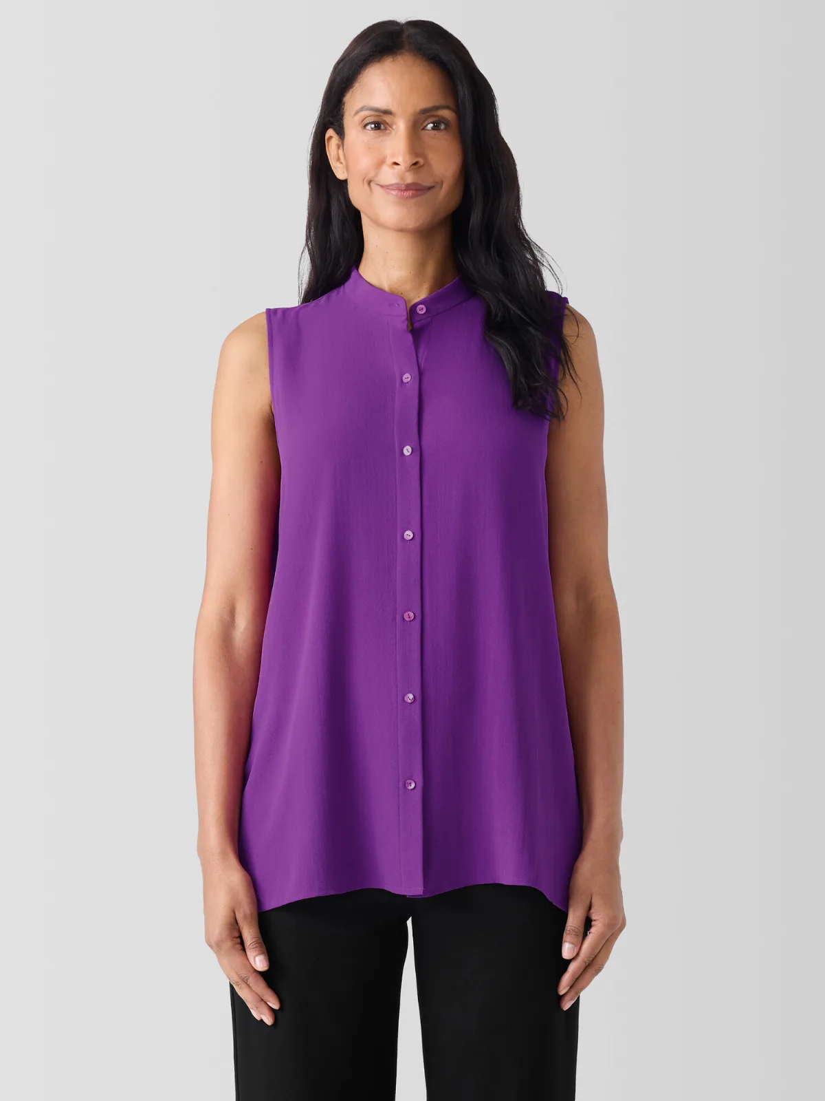 Silk Georgette Crepe Sleeveless Shirt