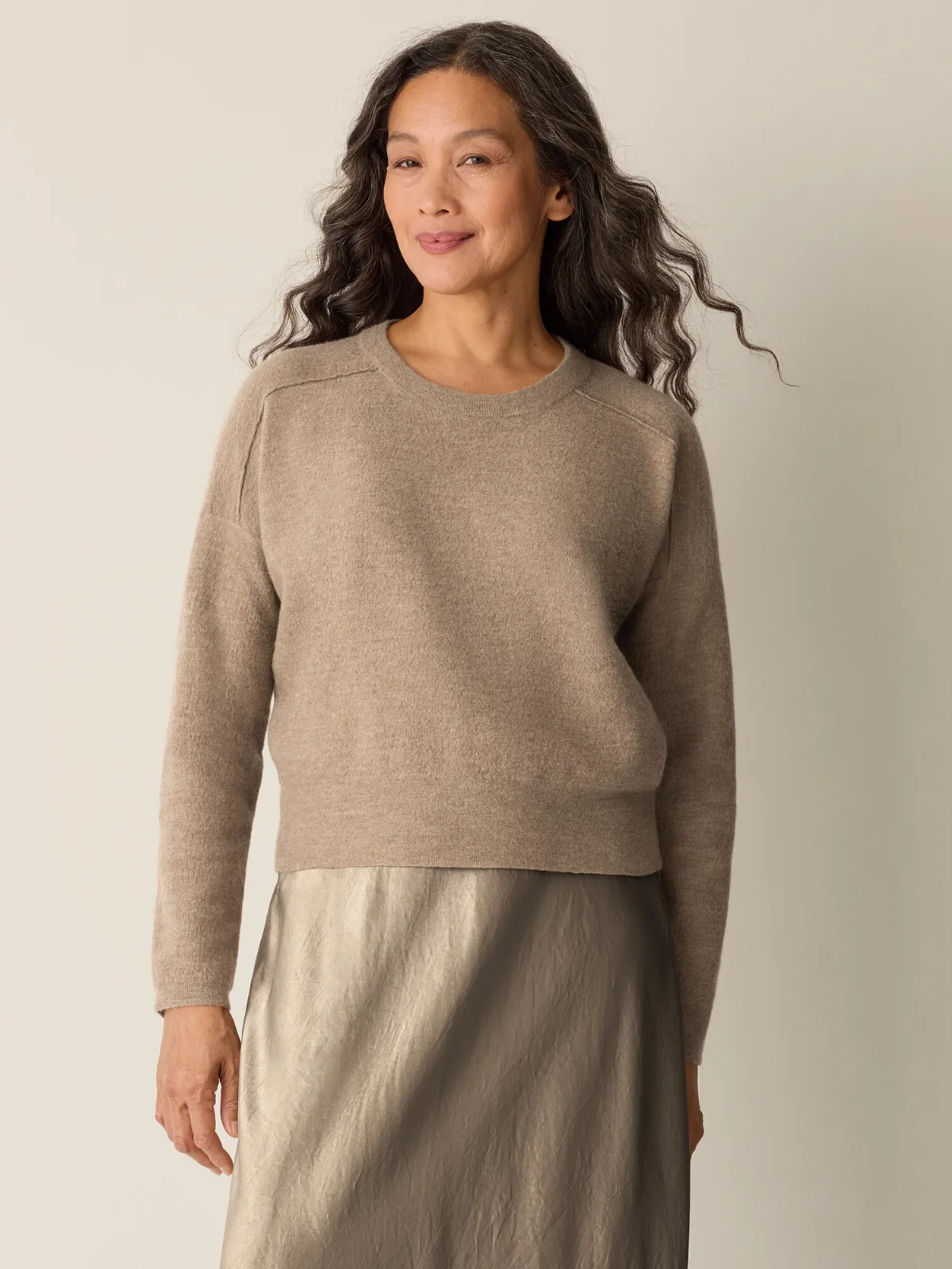 Fine Felted Wool Crew Neck Short Top in Regenerative Wool by EILEEN FISHER
