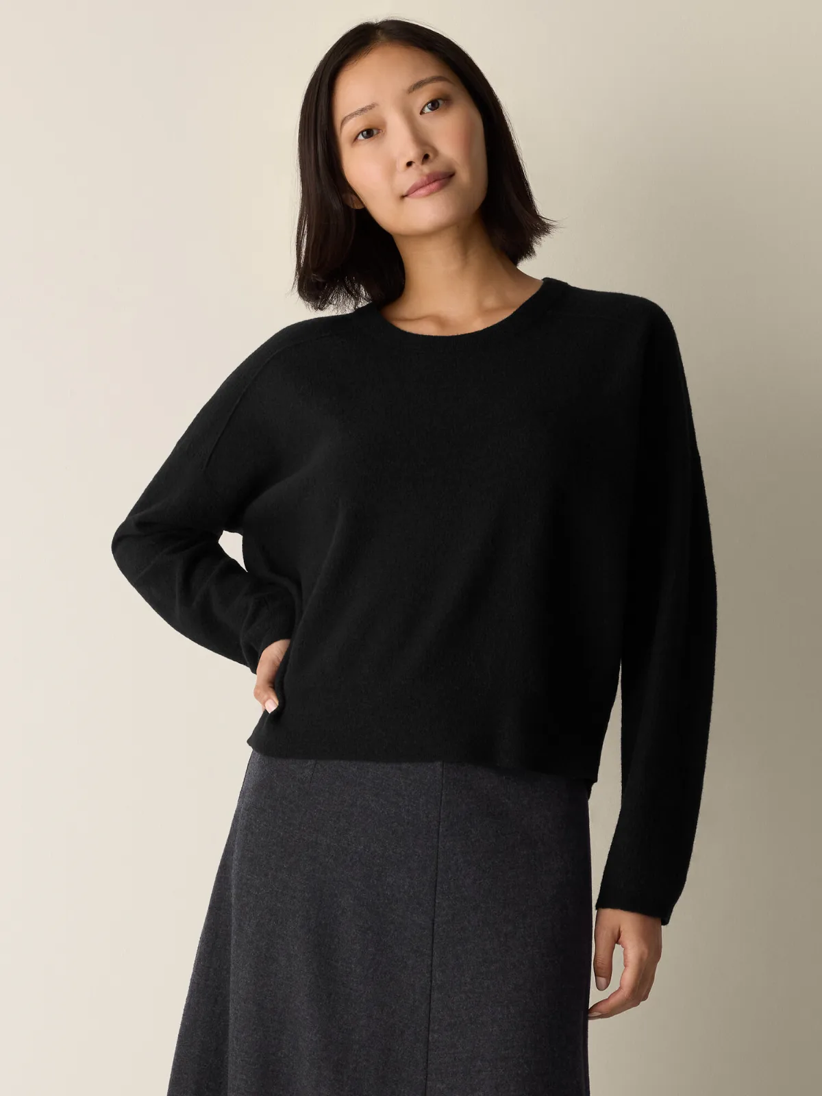 Fine Felted Wool Crew Neck Short Top in Regenerative Wool