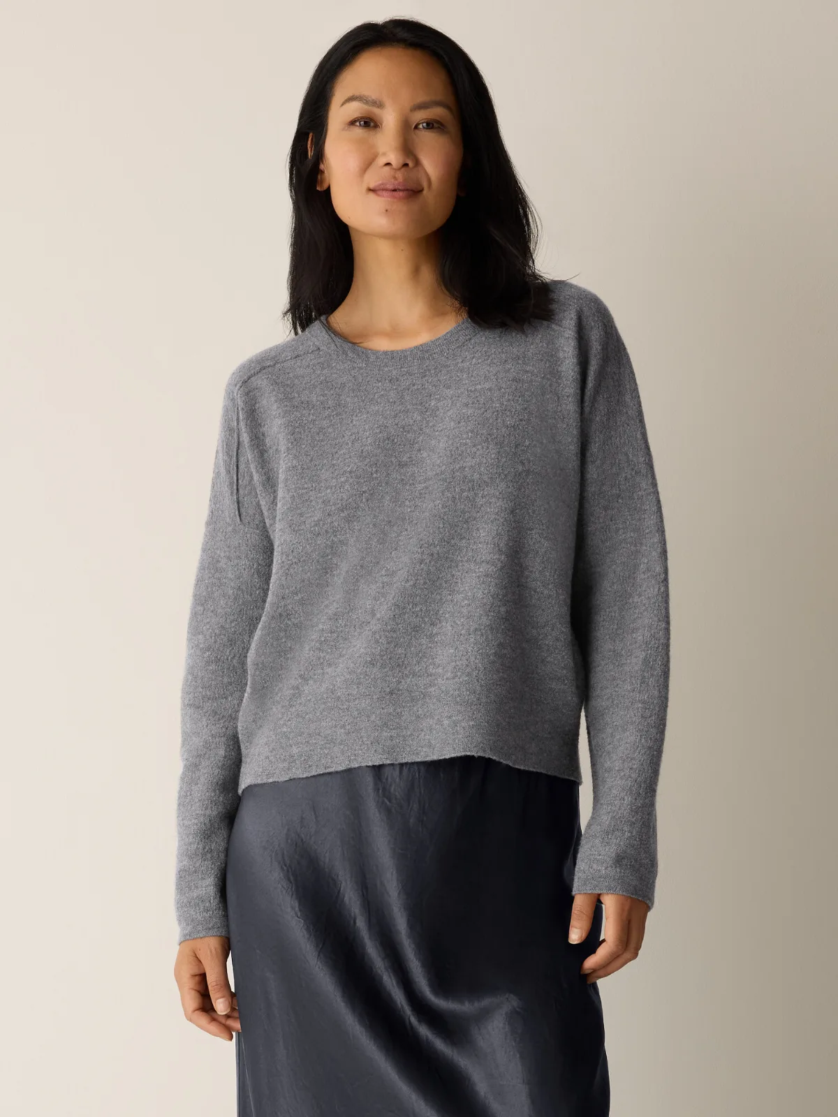 Fine Felted Wool Crew Neck Short Top in Regenerative Wool