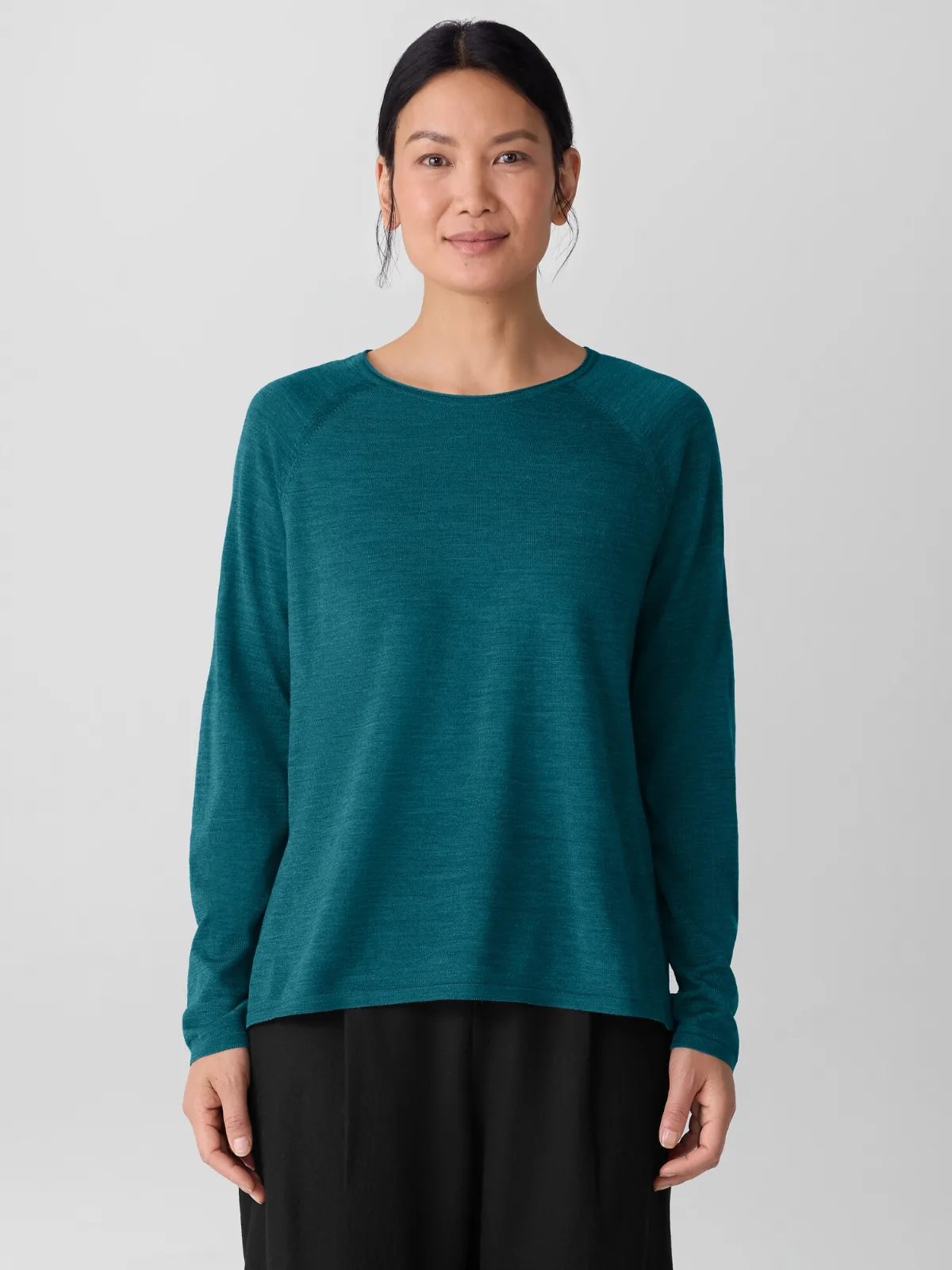 Superfine Merino Crew Neck Top in Regenerative Wool by EILEEN FISHER