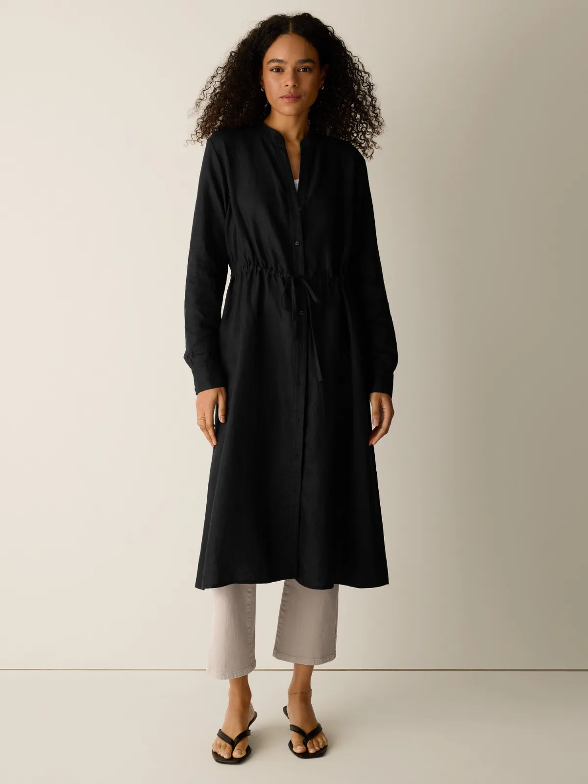 Organic Linen Band Collar Shirtdress by EILEEN FISHER