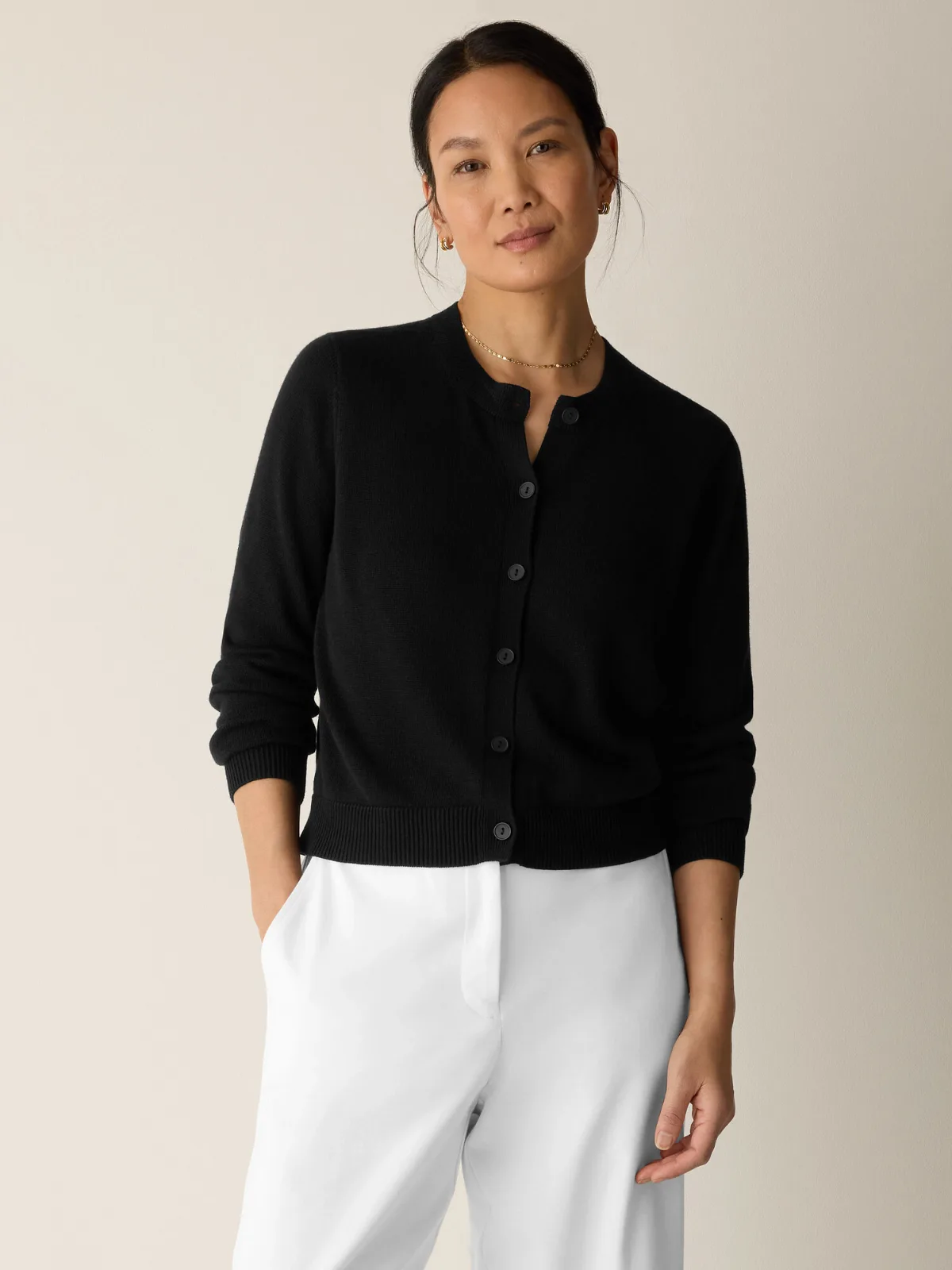 Peruvian Cotton Blend Crew Neck Cardigan