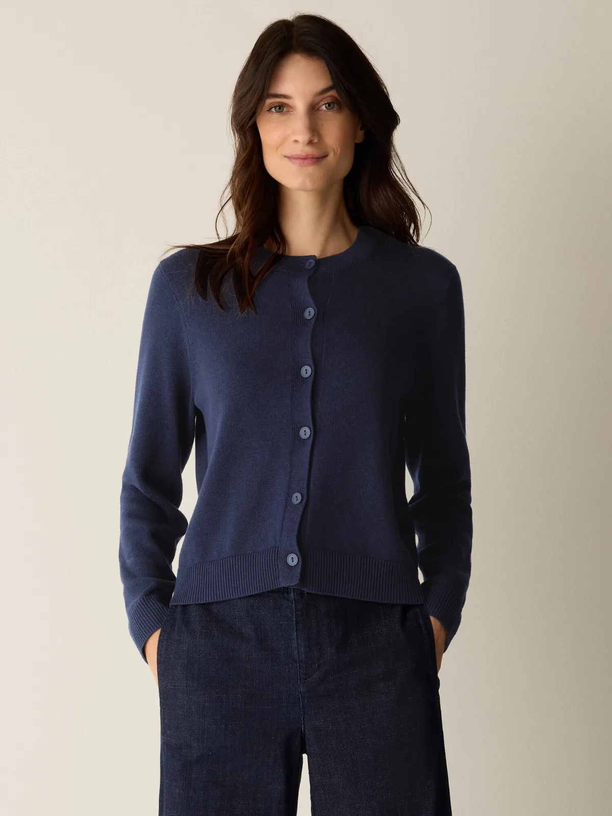 Peruvian Cotton Blend Crew Neck Cardigan
