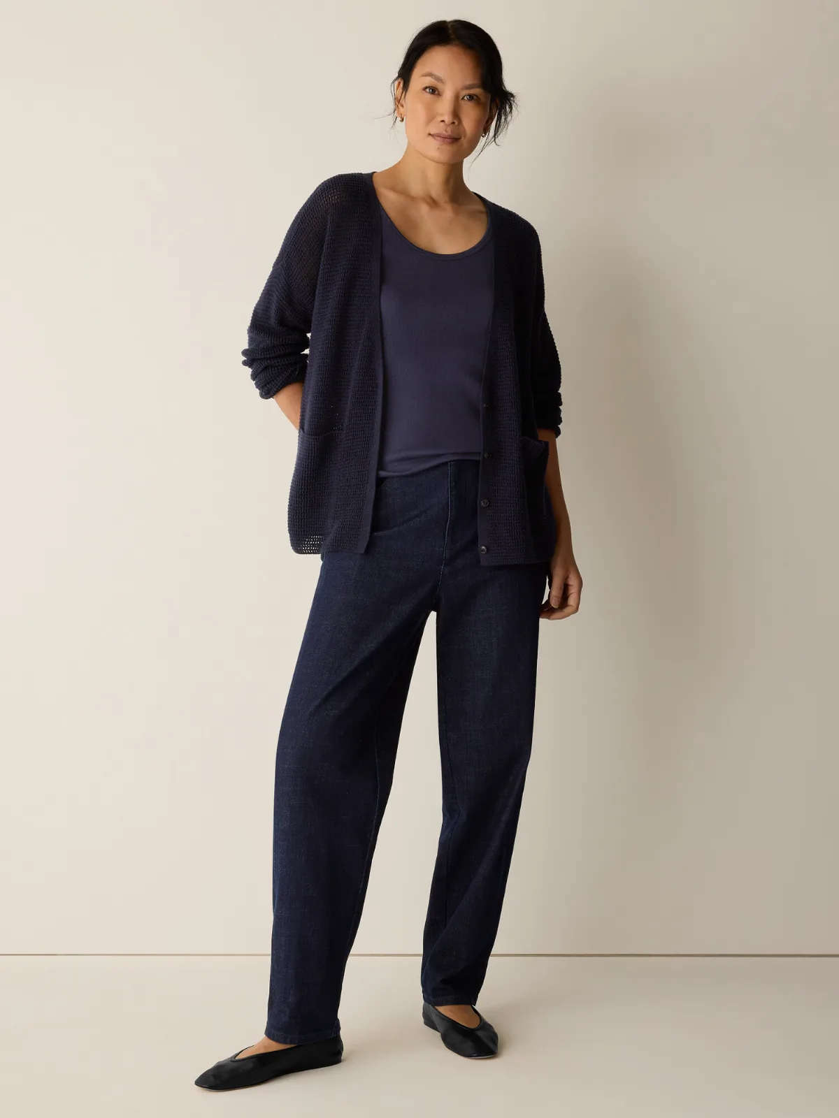 Peruvian Cotton Blend V-Neck Cardigan by EILEEN FISHER