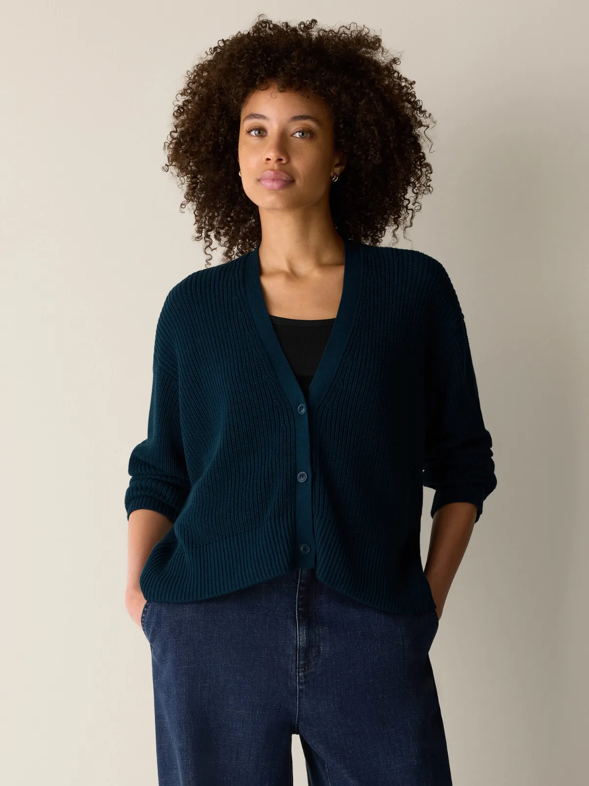 Peruvian Cotton Blend V-Neck Cardigan