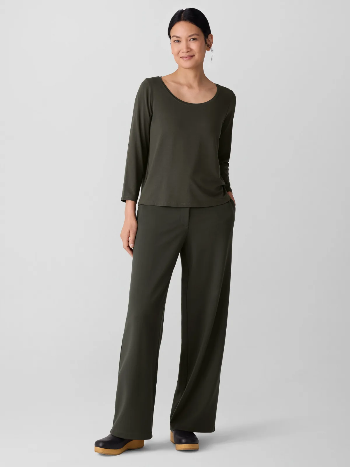 Stretch Jersey Knit Scoop Neck Top
