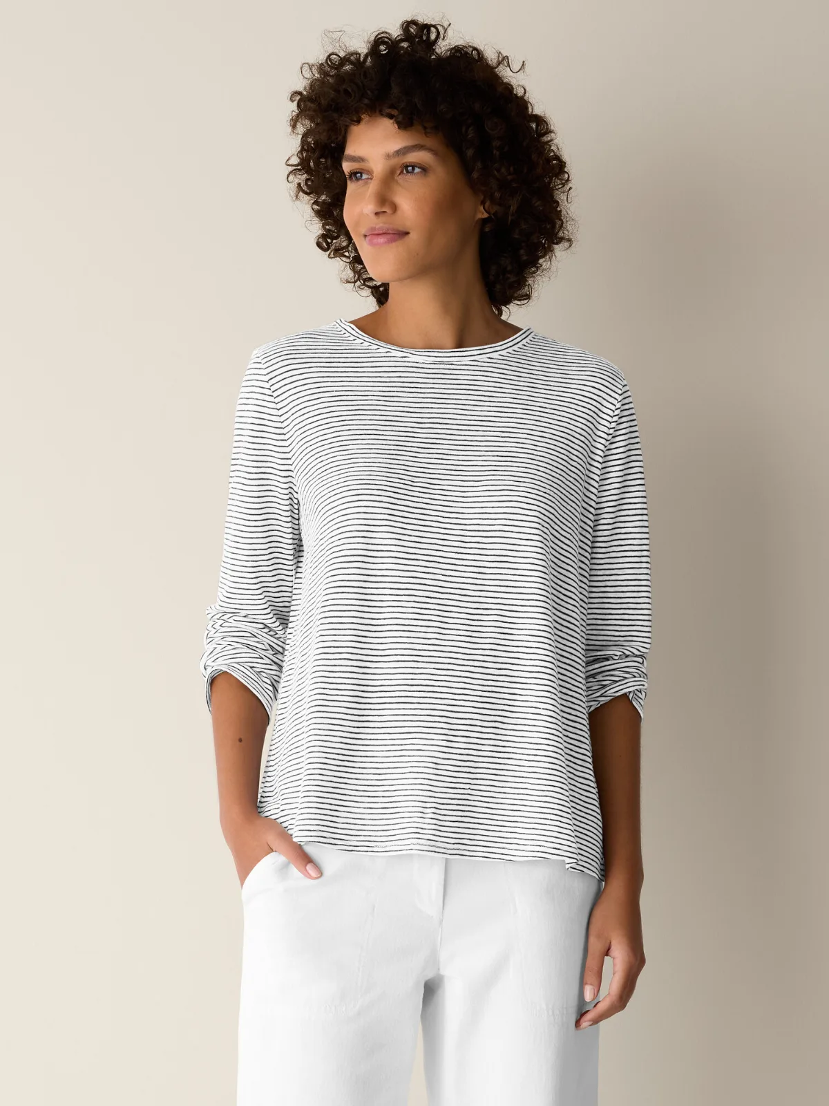 Striped Organic Linen Jersey Long-Sleeve Tee