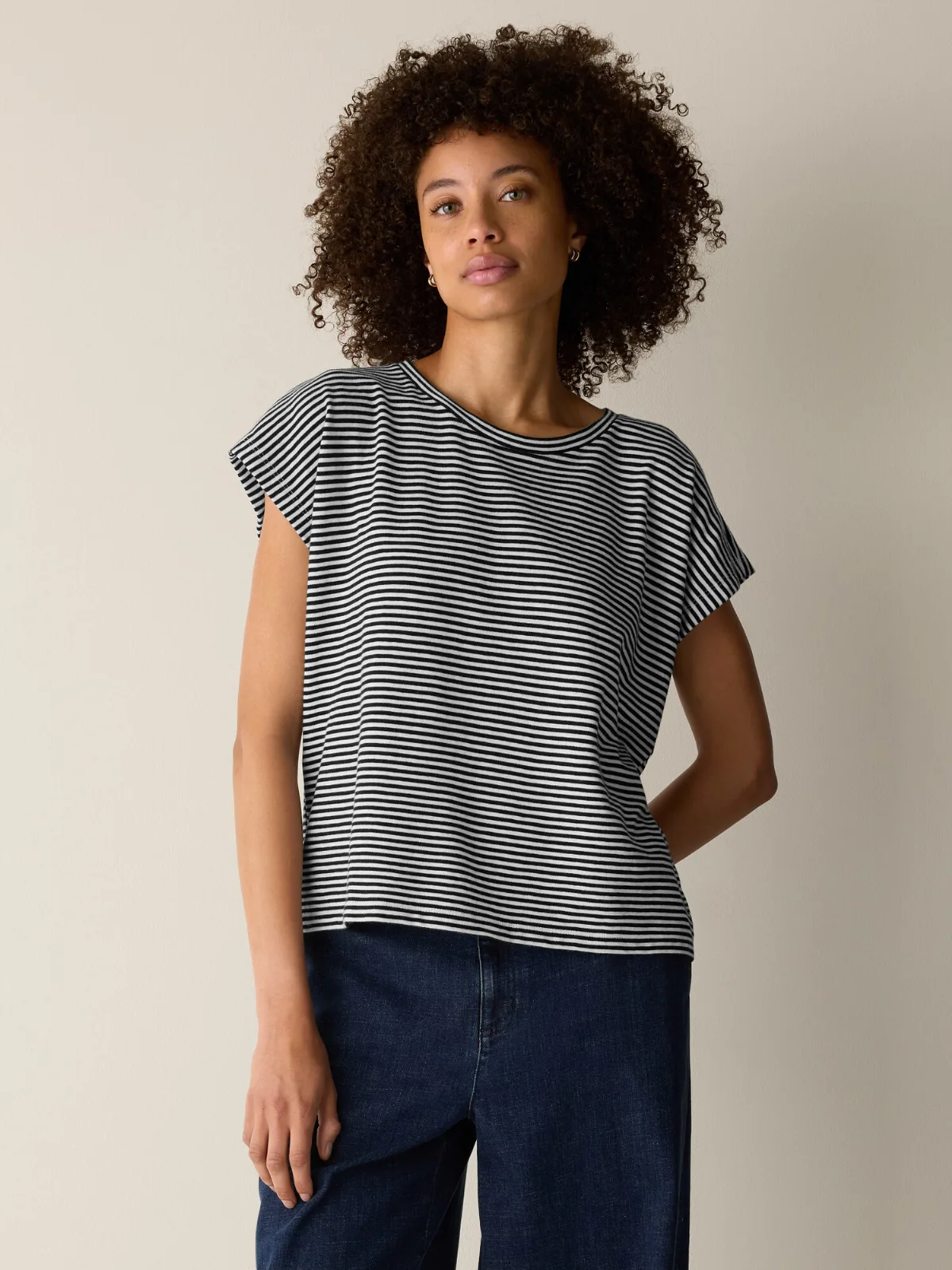 Striped Organic Cotton Slub Crew Neck Tee