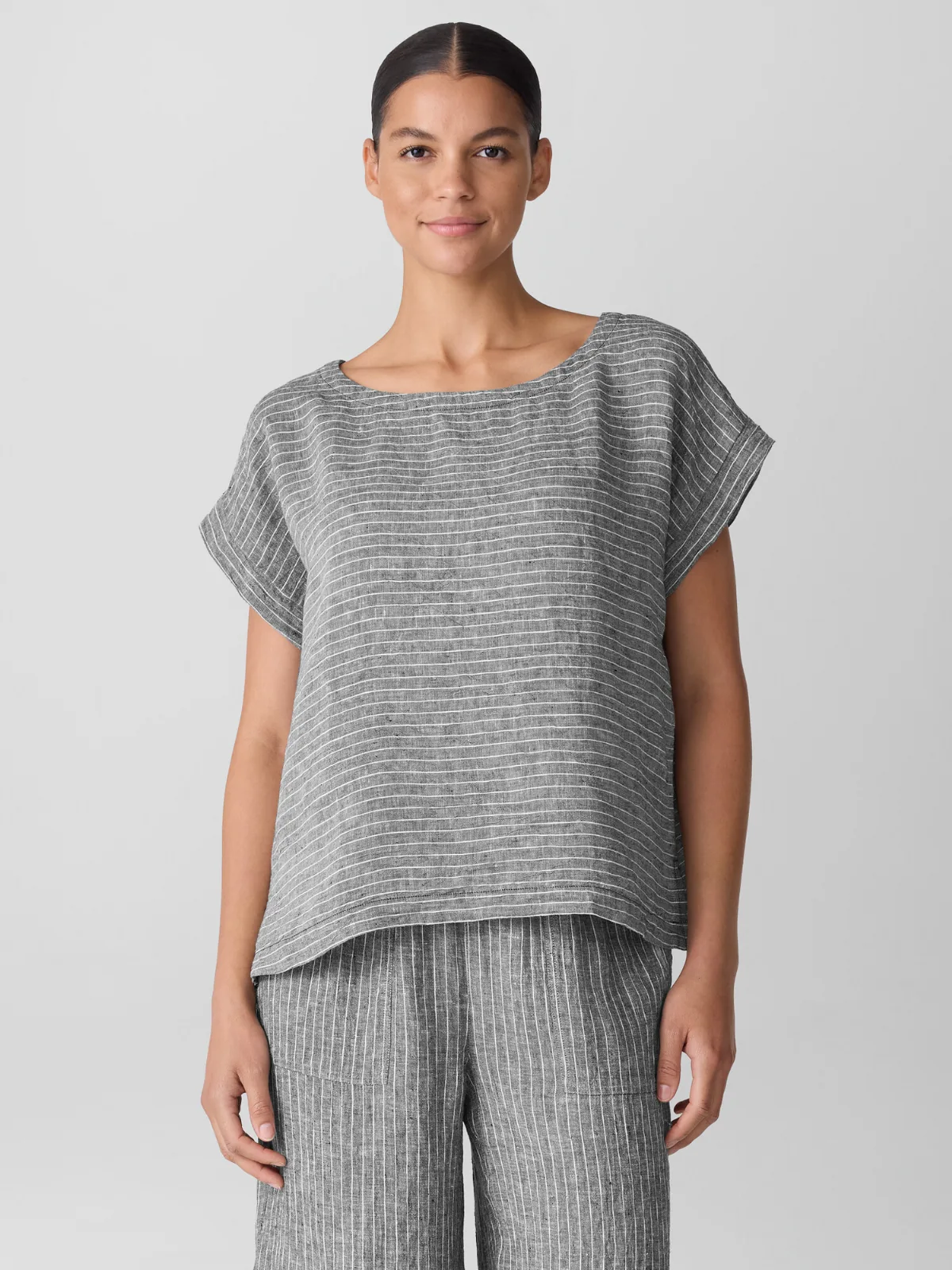 Puckered Organic Linen Ballet Neck Top